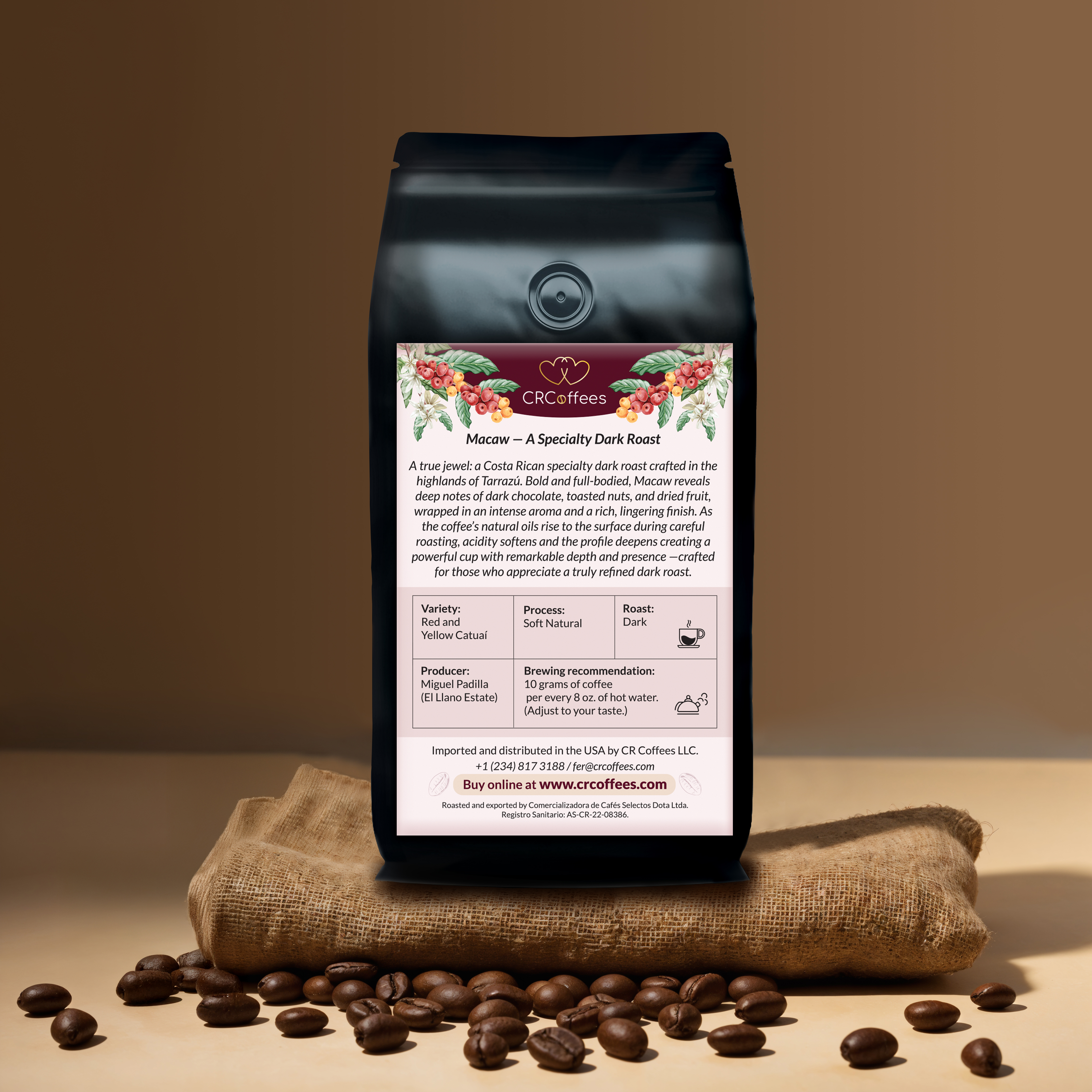 Macaw coffee bag - back