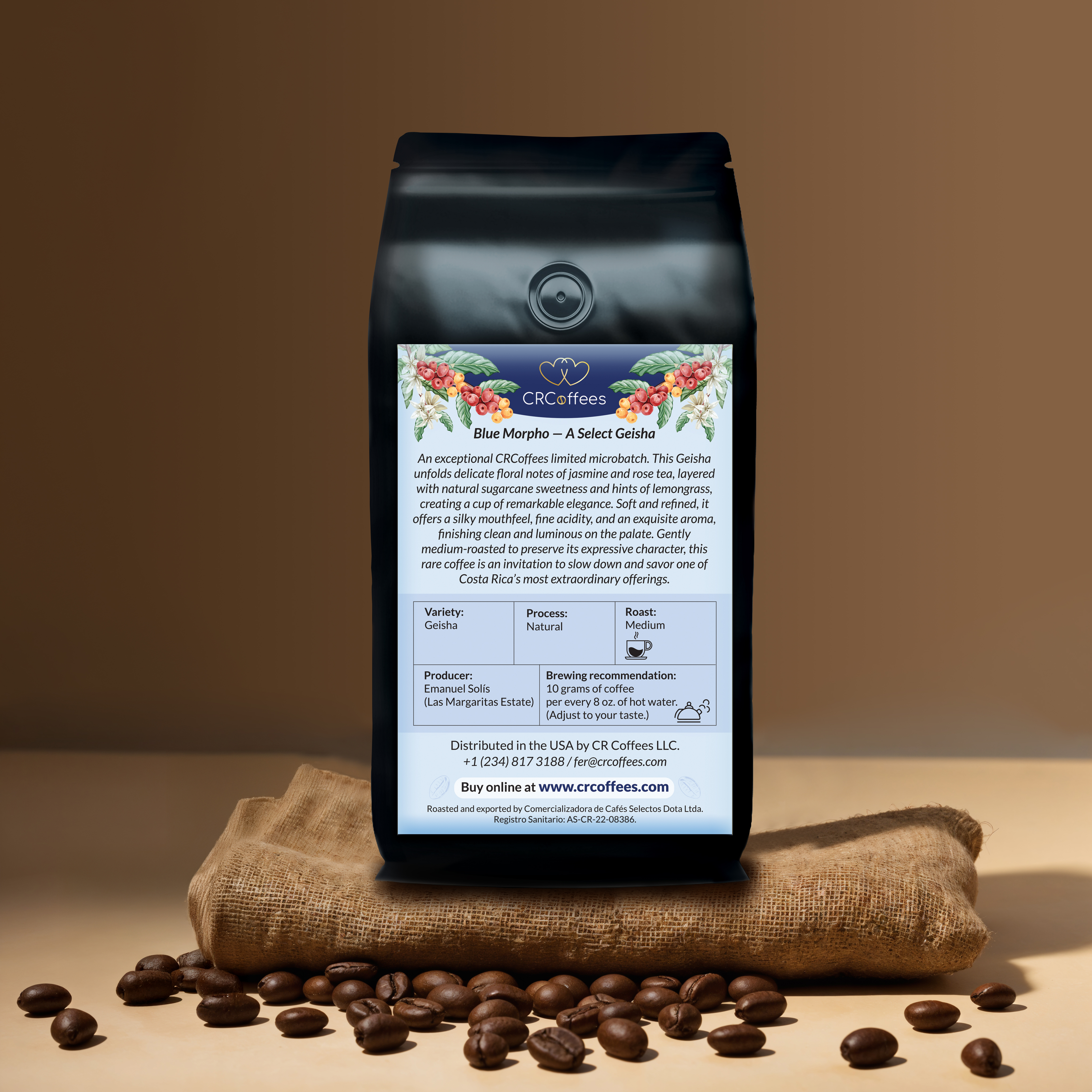 Blue Morpho coffee bag - back